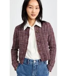 Rag & Bone NWT Marissa Cotton Tweed Frayed Edge Summer Blazer Jacket 0 Burgundy